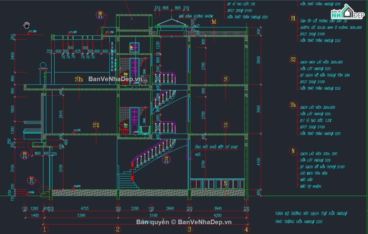 nhà 3 tầng,nhà phố 3 tầng,file cad nhà 3 tầng,bản vẽ nhà phố